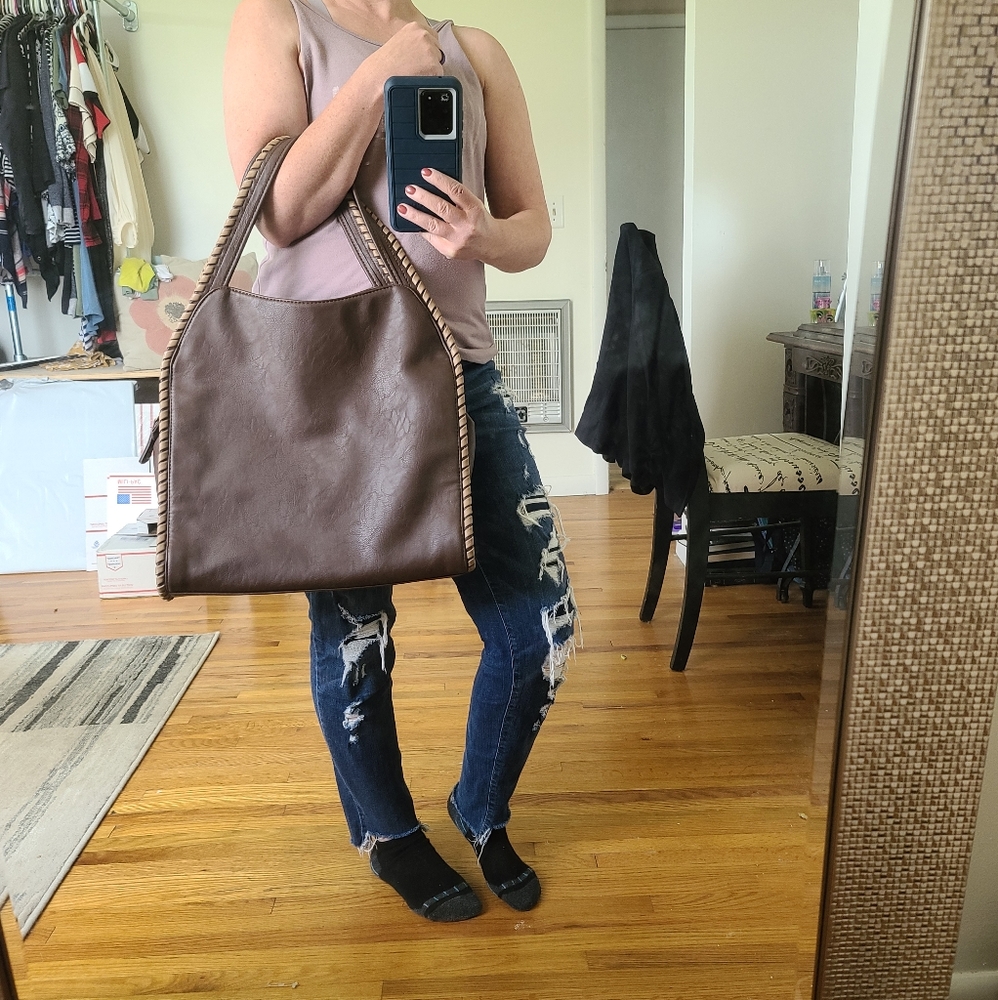 Cato Brown Tote with woven handle
